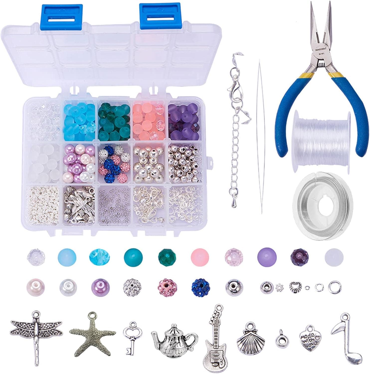 SUNNYCLUE 1 Box 650+pcs Luxury Jewelry Making Kits Beaded Charm Bracelet Necklace DIY Craft Gift Beading Starter Kit