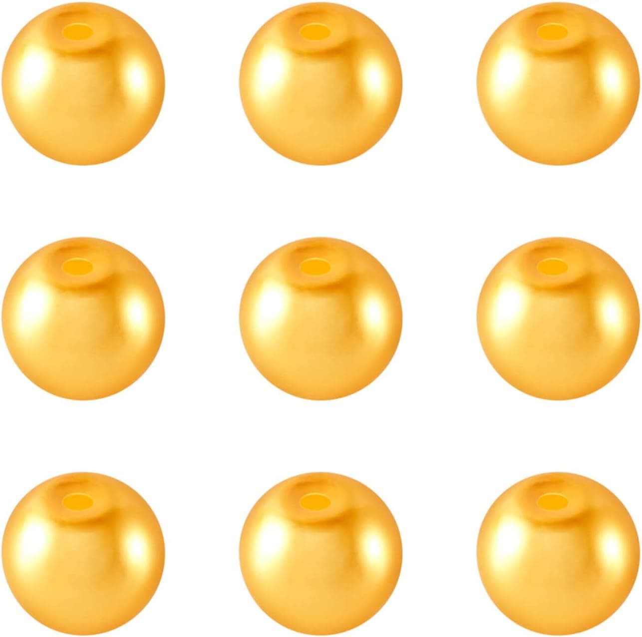 FASHEWELRY 105Pcs Glass Pearl Beads 8mm Pearlized Round Loose Beads for DIY Jewelry Making (Gold)