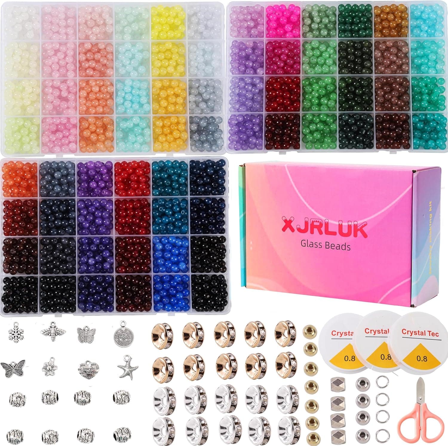 XJRLUK Glass Beads Bracelet Making Kit, 3000 pcs 72 Colors 6mm Crystal Beads for Jewelry Making